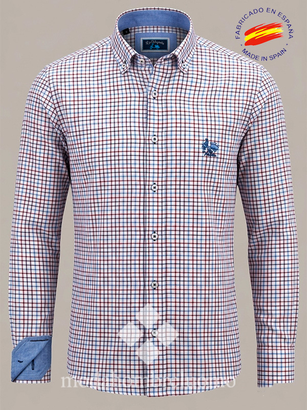 CAMISA-HOMBRE-CUADRO-AZUL-VESPITA-2 camisa de hombre en cuadro azul y marrón de la vespita