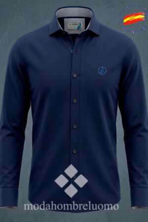 camisa hombre microdot azul marino de la vespita