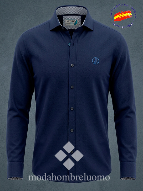 CAMISA-MARINO-HOMBRE-VESPITA-1 camisa hombre microdot azul marino de la vespita