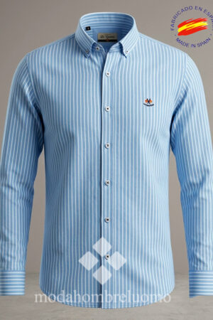 camisa de hombre en tejido oxford en rayas azules