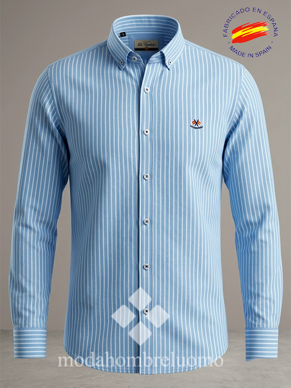 CAMISA-RAYAS-AZULES-HOMBRE-ESPAÑOLA-1 camisa de hombre en tejido oxford en rayas azules
