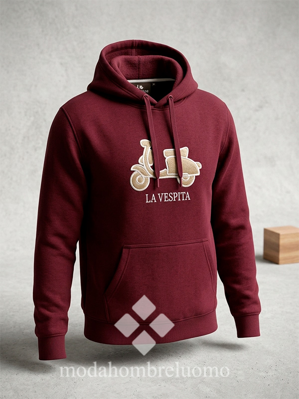SUDADERA-VESPITA-CAPUCHA-GRANATE-1 sudadera de hombre de algodón en granate de la vespita