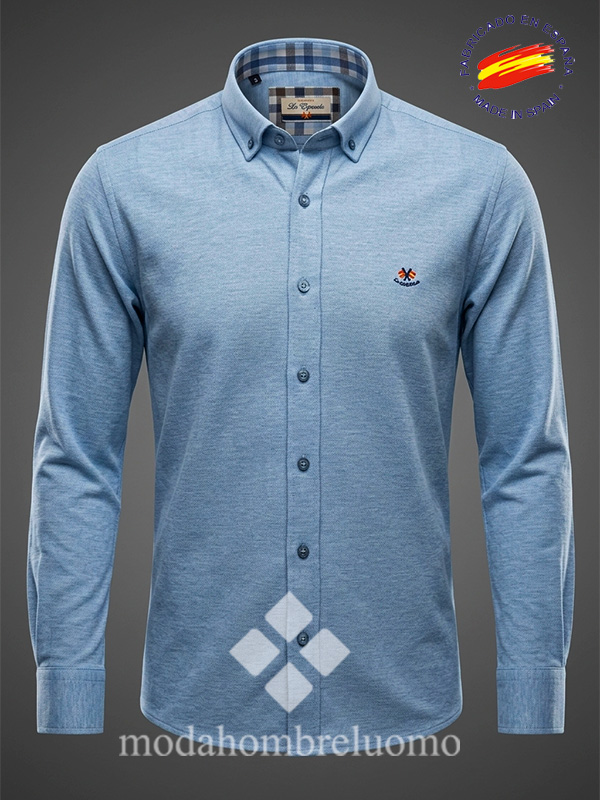 CAMISA-HOMBRE-VILLELA-CELESTE-2 camisa de hombre en villela celeste de la española